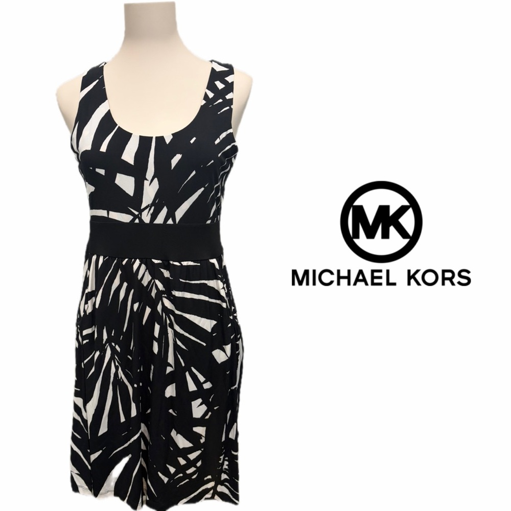 Michael Kors Black and White Palm-Print‎ Dress
